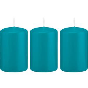 Cilinderkaars/stompkaars - 3x - turquoise - 5 x 8 cm - 18 branduren