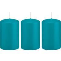 Cilinderkaars/stompkaars - 3x - turquoise - 5 x 8 cm - 18 branduren