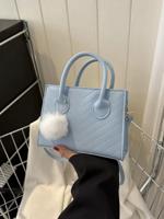 Fashionable Simple Crossbody Bag With Pom Pom Decoration Baby Blue / one-size
