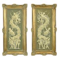 A PAIR OF FRAMED RESIN PLAQUES