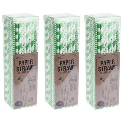 Papieren drinkrietjes - 300x - groen - 20 cm