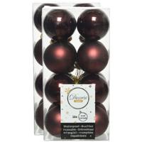 Decoris kleine kerstballen - 32x st - mahonie bruin - 4 cm - kunststof - onbreekbare kerstballen