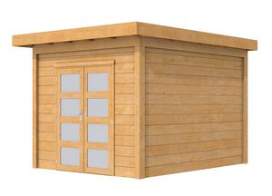 Woodvision Douglas Tuinhuis Topvision Roek Blank 303x303 cm- Plat dak- Onbehandeld lariks Douglas hout- Woodvision