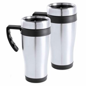 RVS thermosbeker/warmhoud koffiebeker - 2x - zwart - 500 ml - Isoleerbekers/reisbekers