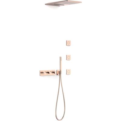Regendouche set Tres B-System | Inbouw | Thermostaatkraan | 4-weg | Rechthoekig | 24k Rose goud