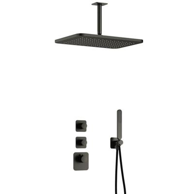 Hotbath Gal - GL106 - Inbouw Regendoucheset - Geborsteld Gunmetal PVD - 2 Stopkranen - Thermostatisch - Plafondbuis 15 cm - Hoofddouche 270x400 mm - Staafhanddouche - met GL106 - V01