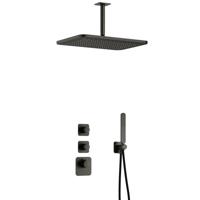 Hotbath Gal - GL106 - Inbouw Regendoucheset - Geborsteld Gunmetal PVD - 2 Stopkranen - Thermostatisch - Plafondbuis 15 cm - Hoofddouche 270x400 mm - Staafhanddouche - met GL106 - V01