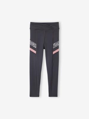 Technische sportlegging voor meisjes met strepen aan de zijkant antraciet