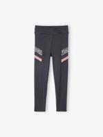 Technische sportlegging voor meisjes met strepen aan de zijkant antraciet