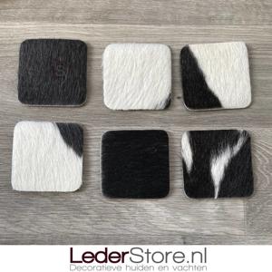 Koeienhuid onderzetters zwart wit 10x10cm