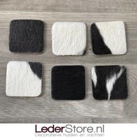 Koeienhuid onderzetters zwart wit 10x10cm - thumbnail