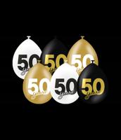Ballonnen Celebration 50 Jaar Wit/Goud/Zwart (6st)