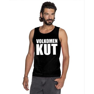 Volkomen kut tekst singlet shirt/ tanktop zwart heren