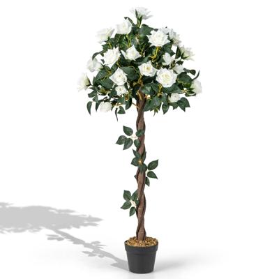120 cm Rozenboom met Witte Rozen Kunstboom met Bloemen Kunstbloemenboom