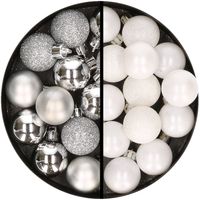 34x stuks kunststof kerstballen zilver en wit 3 cm - Kerstbal