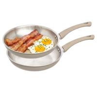 5Five koekenpan Paris - 2x - D28 cm - RVS - aluminium - beige/zilver - pannen