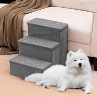 3-Staps Hondentrap Draagbare Huisdierladder Opvouwbare Anti-Slip Hondenhelling Obergvakken voor Puppyspeelgoed en Traktaties Grijs