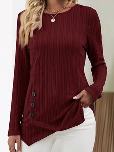 Plain Long Sleeve Buckle Crew Neck Casual Tunic T-shirt