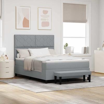 Boxspringbed met Matras & Bank Lichtgrijs 140x200 cm Stof