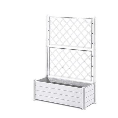 STEFANPLAST Rechthoekige bloembak met rooster - Houten afwerking - 100 x 43 x H 142 cm - 80 L - Wit
