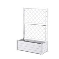 STEFANPLAST Rechthoekige bloembak met rooster - Houten afwerking - 100 x 43 x H 142 cm - 80 L - Wit