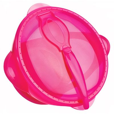 Nuby Kom Met Zuigring, Lepel En Deksel 20 Cm Roze 6m+ 3-delig