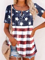 America Flag Printed Buckle Casual Jersey Tunic T-Shirt - thumbnail