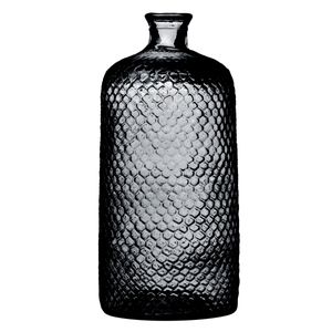 Bloemenvaas Scubs Bottle - donkergrijs geschubt transparant - glas - D18 x H42 cm - Fles vazen