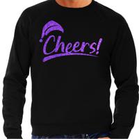 Foute Kersttrui/sweater voor heren - cheers! - zwart - glitter paars - kerstfeest - thumbnail