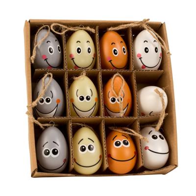 Ophang Paaseieren met lachende gezichtjes - 12x - kunststof - 4 x 6 cm - paasdecoratie