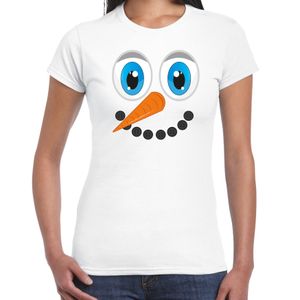 Fout kersttrui t-shirt voor dames - Sneeuwpop gezicht - wit