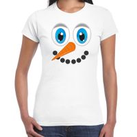 Fout kersttrui t-shirt voor dames - Sneeuwpop gezicht - wit