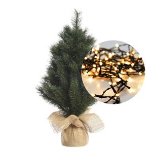 Mini kerstboom 45 cm - met kerstverlichting warm wit 300 cm - 40 leds