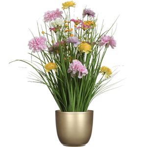 Kunstbloemen boeket lila paars - in pot goud - keramiek - H70 cm