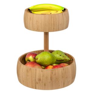 5Five Fruitschaal/fruitmand Bali XL - bamboe hout - D29 x H35 cm - bruin - 2 niveaus opslag