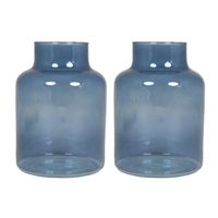 Floran Bloemenvaas Milan - 2x - transparant blauw glas - D15 x H20 cm - melkbus vaas met smalle hals - Vazen - thumbnail