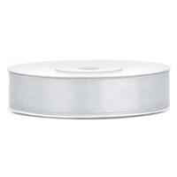 Decoratie satijn sierlint - zilver - 12 mm x 25 meter - Cadeaulint