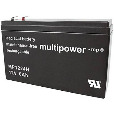 multipower MP1224H Loodaccu 12 V 6 Ah Loodvlies (AGM) (b x h x d) 51 x 102 x 151 mm Kabelschoen 6.35 mm Onderhoudsvrij, Geringe zelfontlading