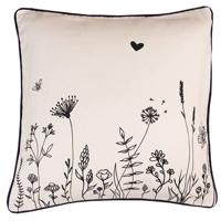 Clayre & Eef Kussenhoes 40x40 cm Beige Zwart Katoen Bloemen