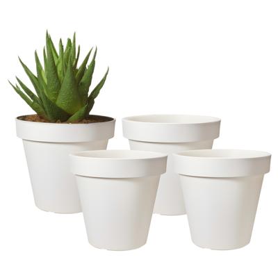 Pro Garden Bloempot - 4x - wit - rond - D20 cm - kunststof - plantenpot - tuin buiten