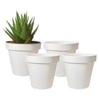 Pro Garden Bloempot - 4x - wit - rond - D20 cm - kunststof - plantenpot - tuin buiten