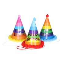Verjaardag feesthoedje XL - happy birthday - karton - gekleurd - punthoedje