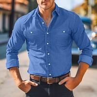 Voor heren Overhemd met knopen Normaal shirt Denim overhemd Spijkerbroekblauw Zwart Marineblauw Licht Blauw Lange mouw Effen Kleur Revers Dagelijks Vakantie Zak Kleding Modieus Casual Comfortabel Lightinthebox - thumbnail