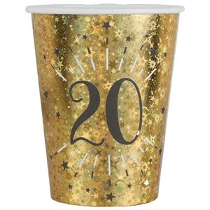 Verjaardag feest bekertjes leeftijd - 10x - 20 jaar - goud - karton - 270 ml