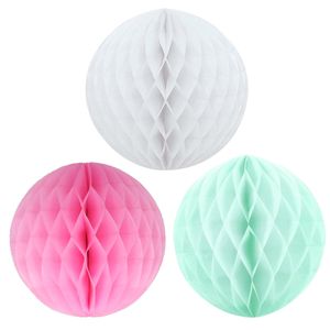 Kerstversiering set van 6x papieren kerstballen 10 cm mintgroen lichtroze en wit