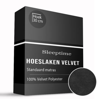 Hoeslaken - Velvet - Zwart - 180x200cm - Zwart - Sleeptime - Dekbed-Discounter.nl