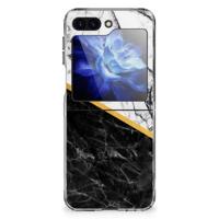 Samsung Galaxy Z Flip 6 | TPU | Siliconen hoesje | Marmer Wit Zwart - Origineel Cadeau Man