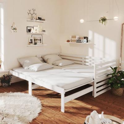Slaapbank uitschuifbaar massief grenenhout wit 2x(90x200) cm