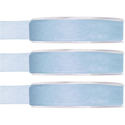 3x Hobby/decoratie lichtblauwe organza sierlinten 1,5 cm/15 mm x 20 meter