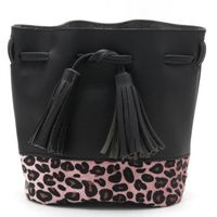 Zwart/roze luipaardprint schoudertasje/bucket bag 30 cm